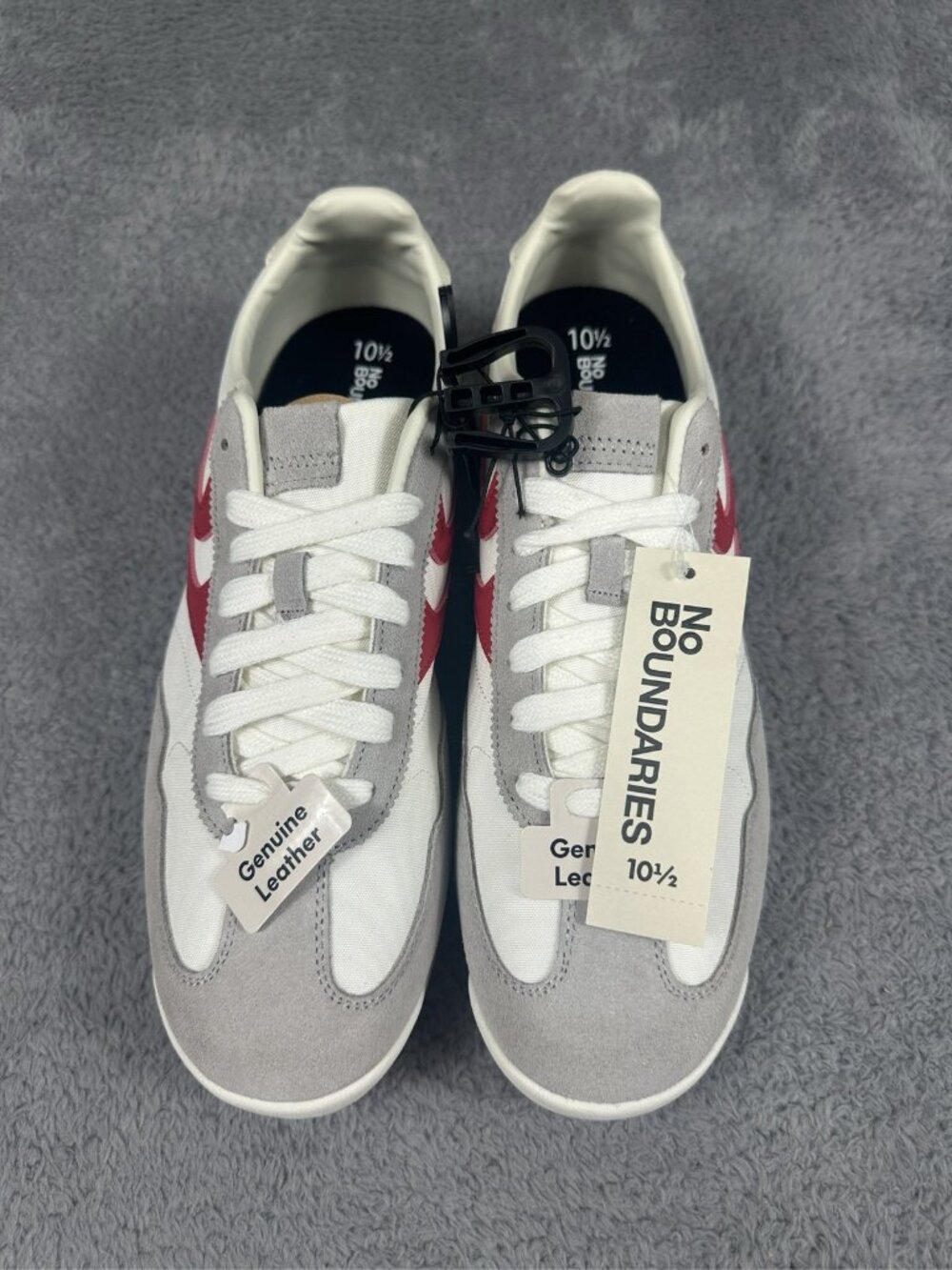 No Boundaries Men's Low Top Leather Sneakers White Gray Red Size 10.5